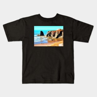 Beach Walk with Dog at Face Rock Scenic Park in Bandon Oregon Kids T-Shirt